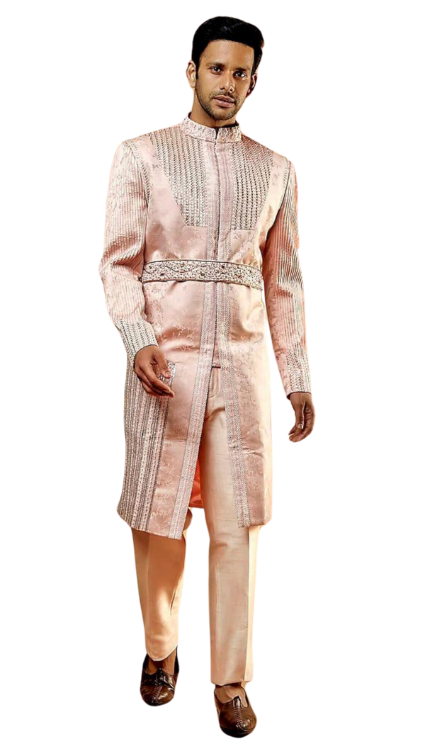 Men's Light Pink Belted Sherwani