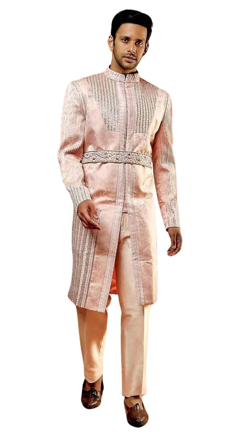 Men's Light Pink Belted Sherwani