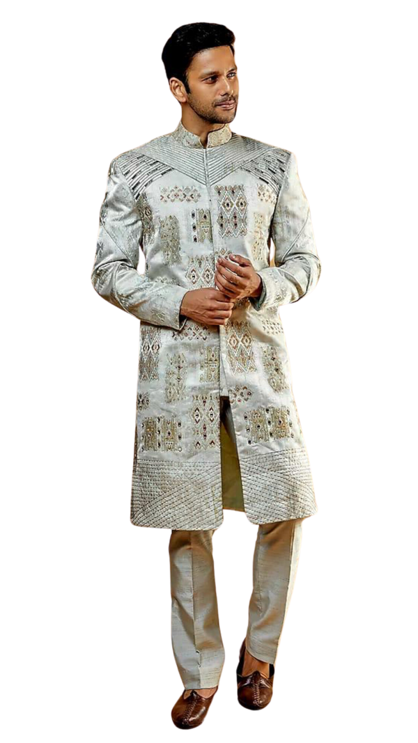 Men's Light Blue Patterned Sherwani