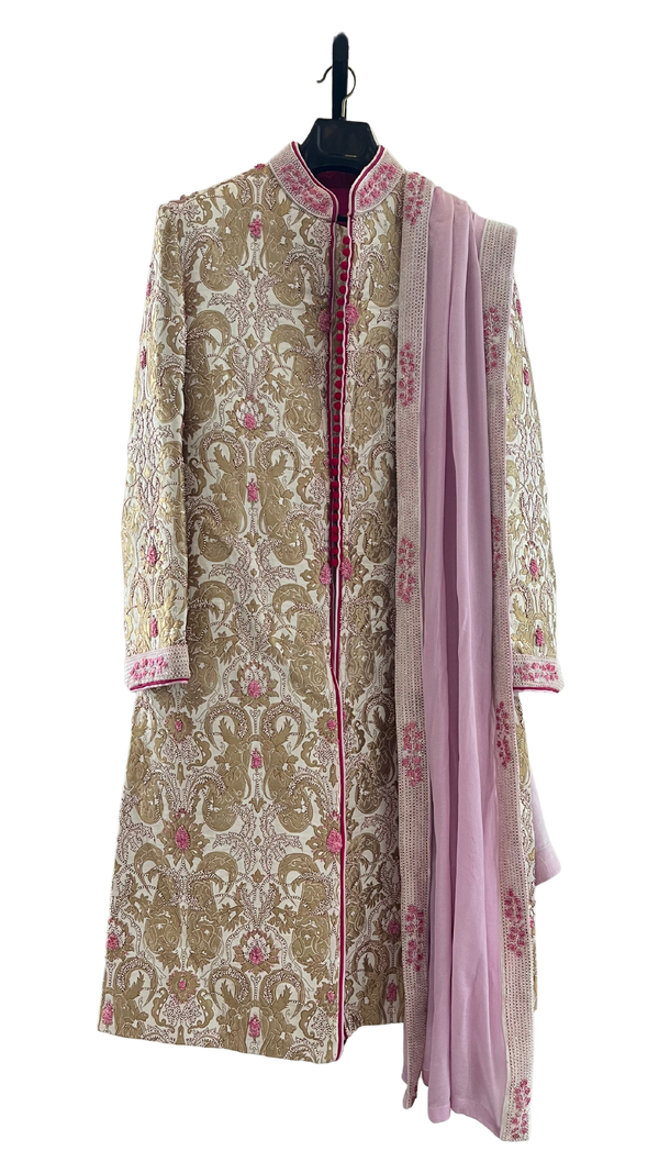 Men's Pink & Gold Sherwani