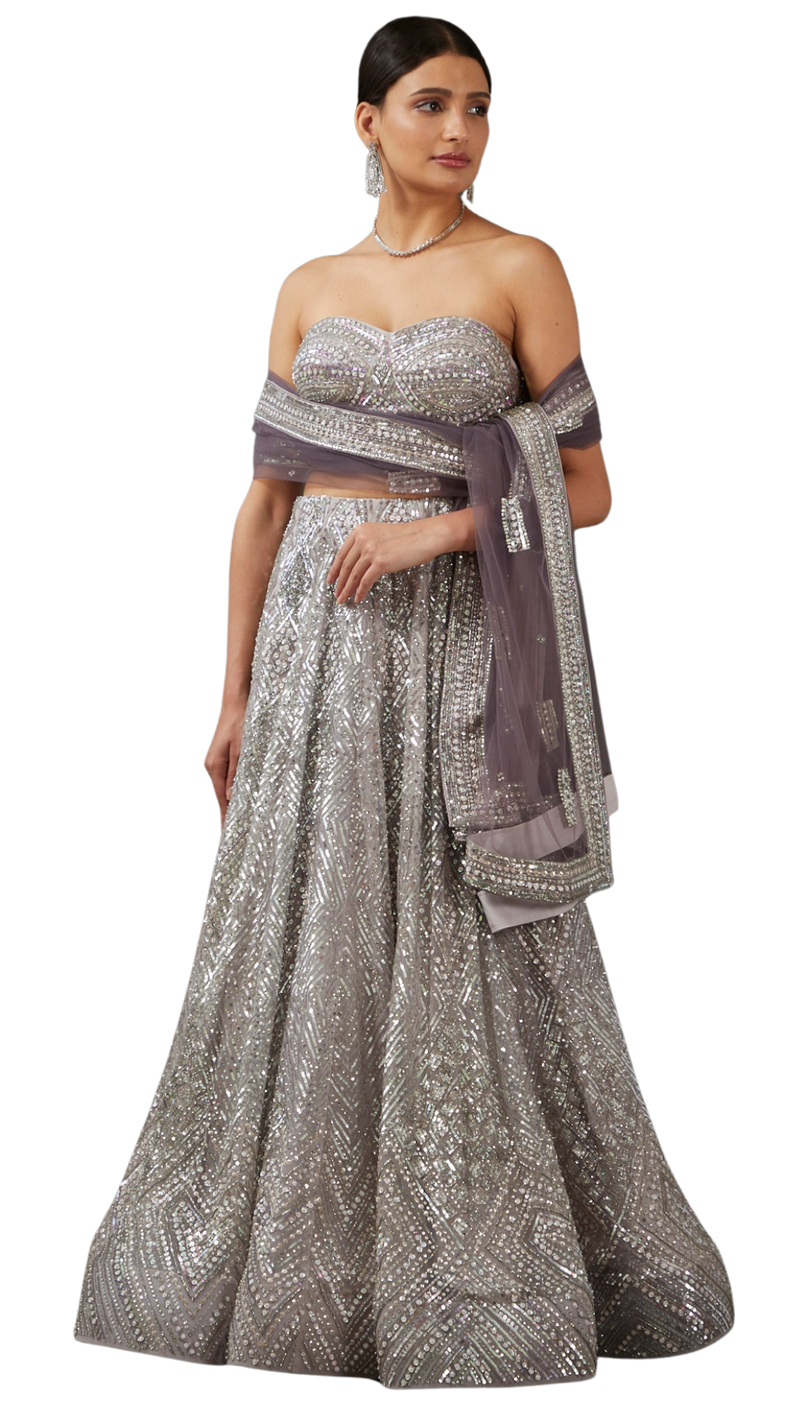 Purple Undertoned Silver Sequined Lehenga