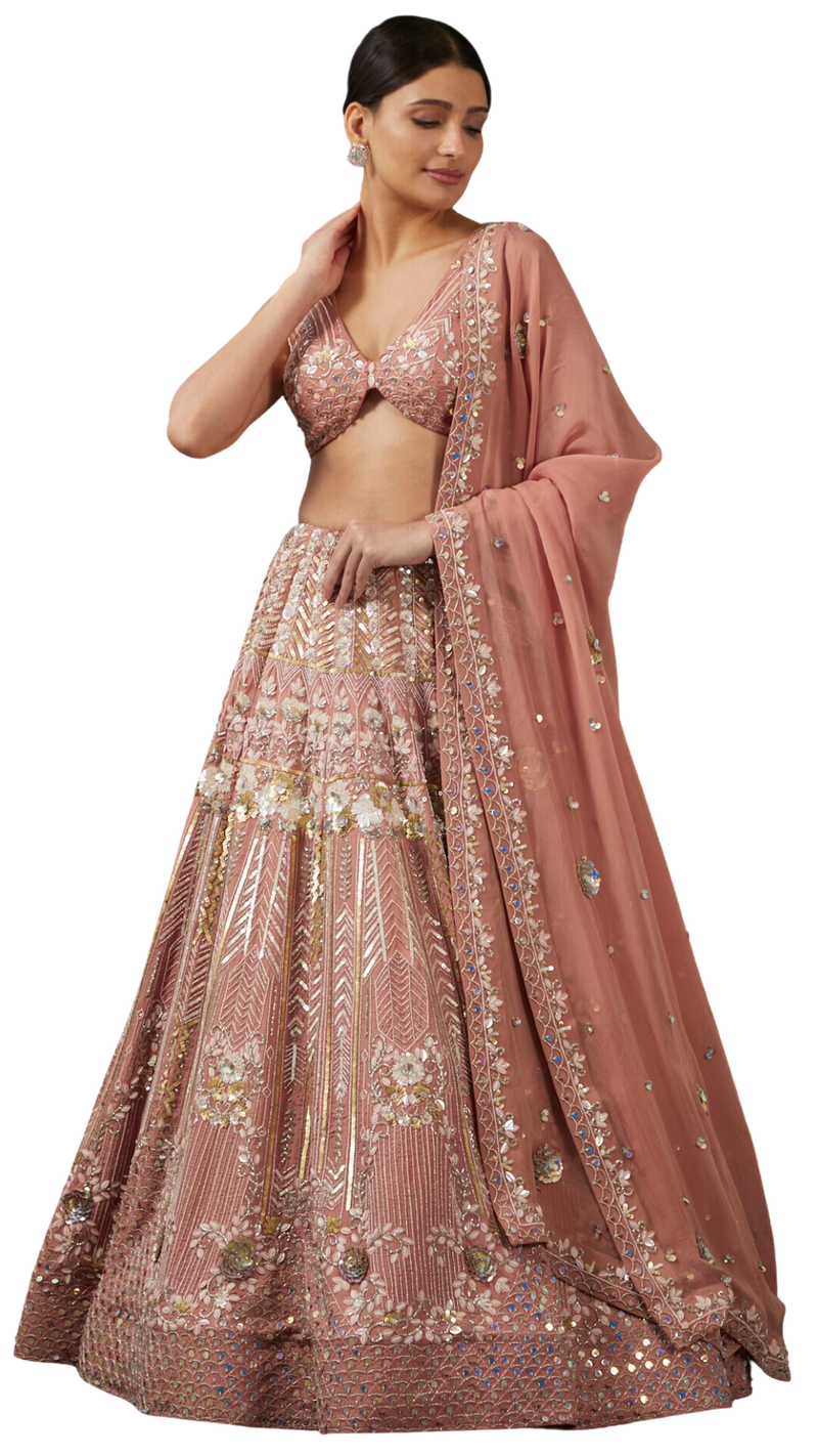 Creamy Coral 3D Fully Embellished Lehenga