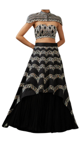 Opaque & Black Embellished Cape Lehenga