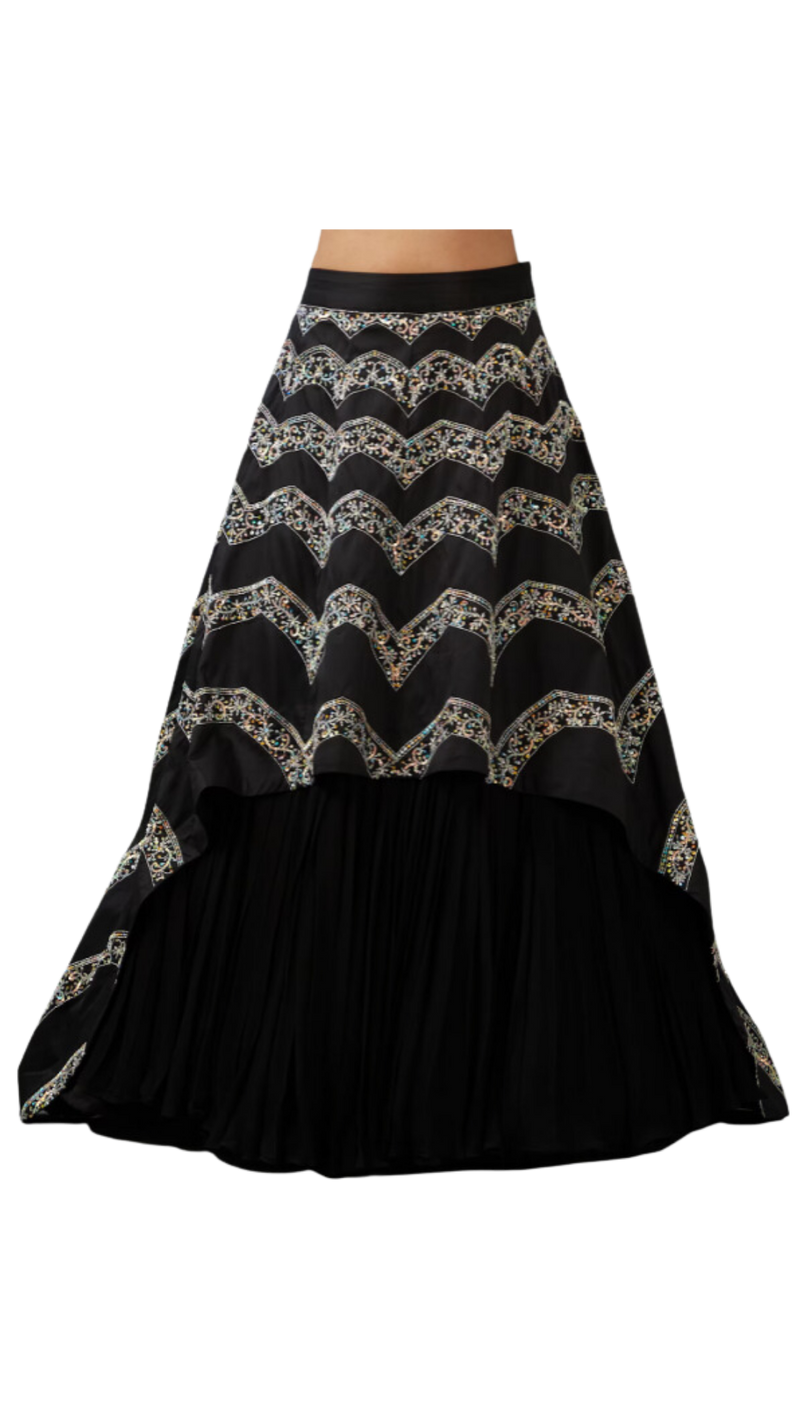 Opaque & Black Embellished Cape Lehenga