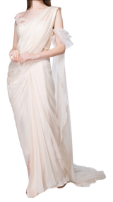 Organza Pre-Draped Cream Sari