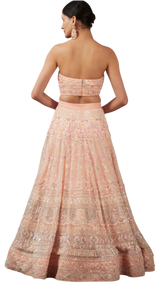 Peach Net Fully Beaded Floral Embellished Lehenga