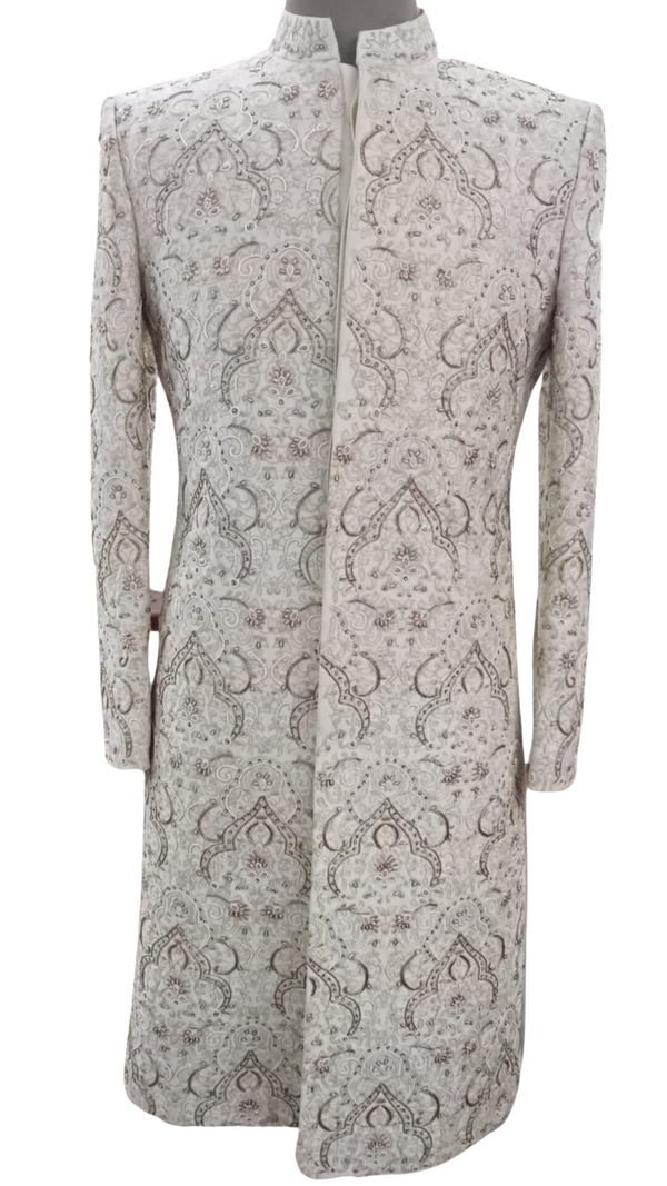 Mens Ivory Hand Embellished Sherwani Set