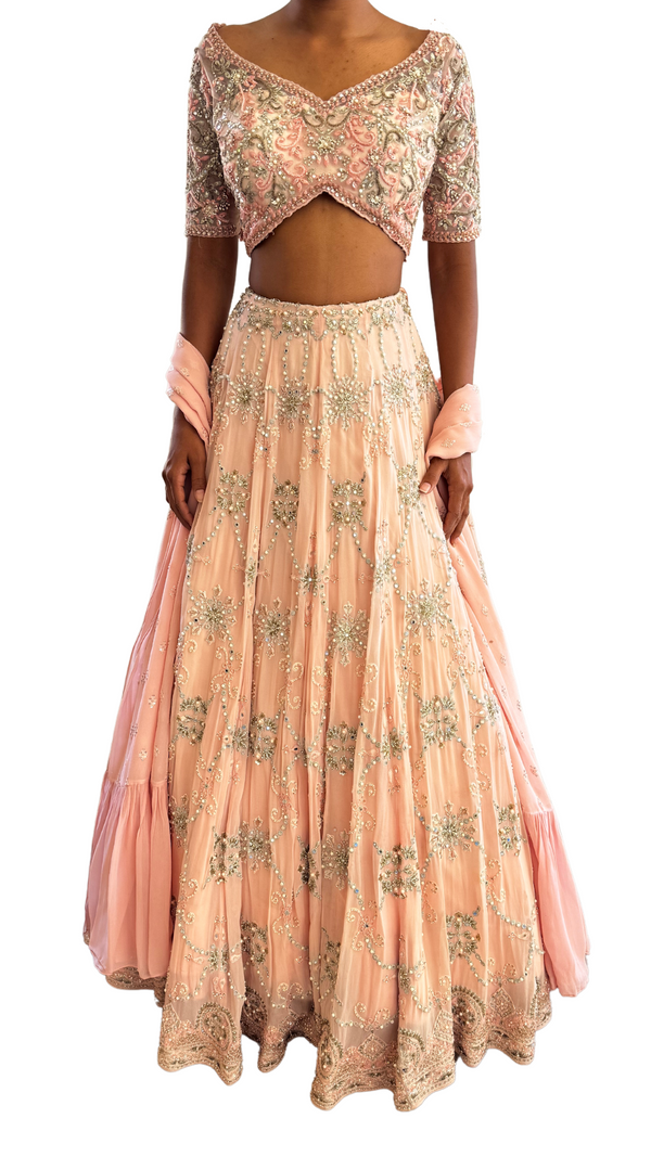 Light Pink Silver Embellished Crepe Lehenga