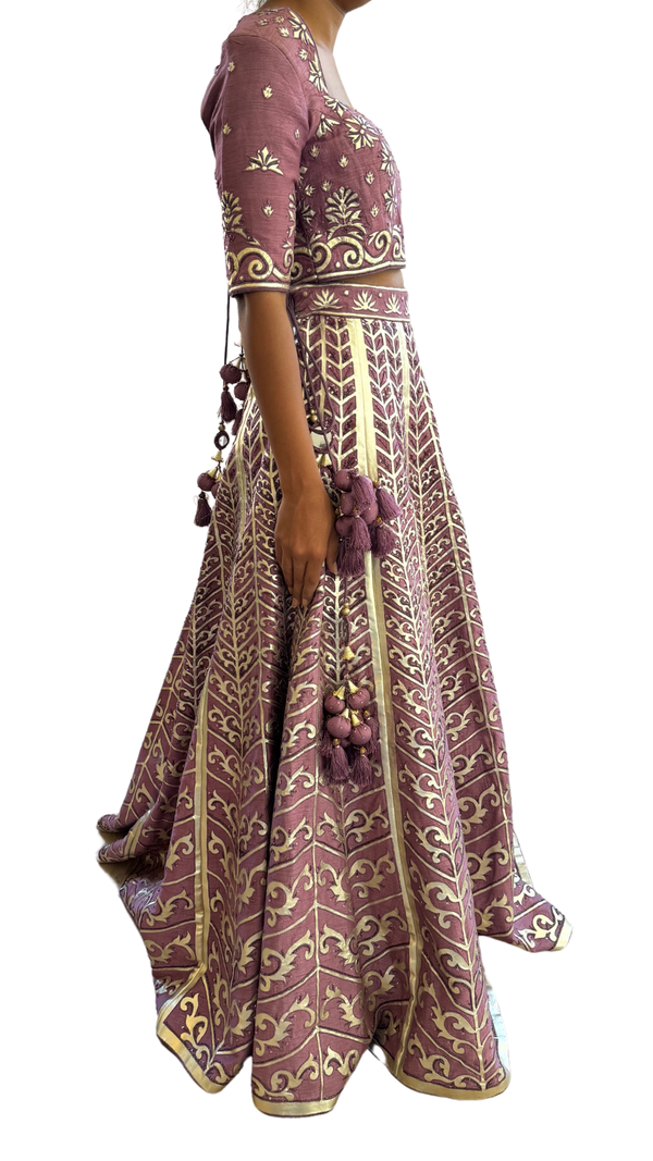 Purple & Silver Leather Laser Cut Lehenga