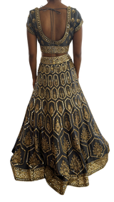 Charcoal & Gold Heavily Mirrored Lehenga