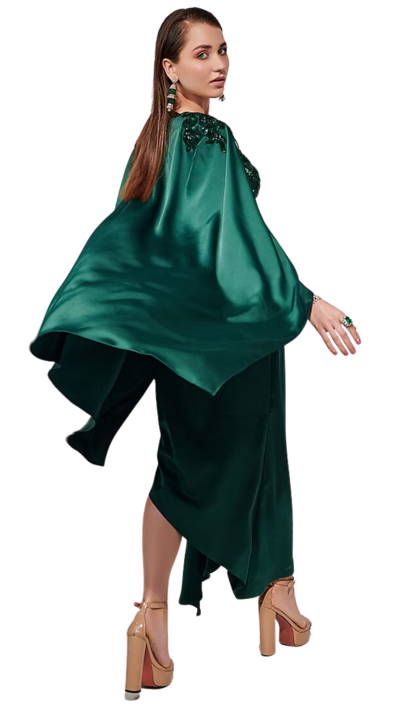 Emerald Green Embellished Draped Skirt Set