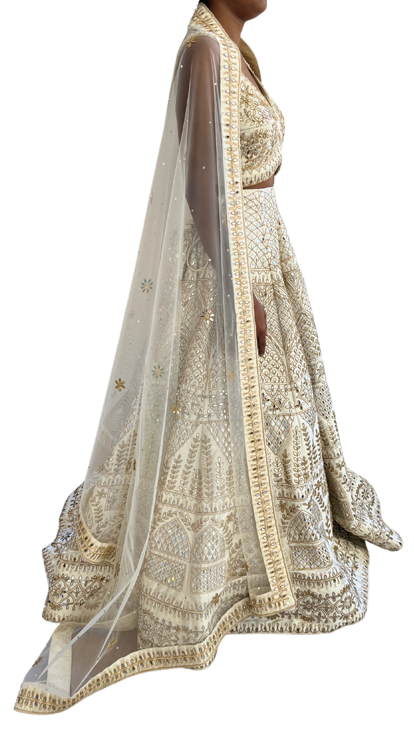 White & Gold Fully Heavily Mirrored Luxury Lehenga