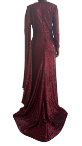 Deep Red Shimmering Sequined Sari Gown