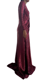 Deep Red Shimmering Sequined Sari Gown