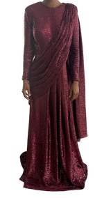 Deep Red Shimmering Sequined Sari Gown