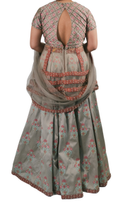 Grey Embroidered Peplum Top Lehenga Set - Preserve