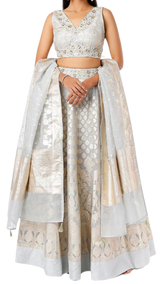 Powder Blue & Gold Georgette Lehenga