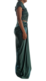 Emerald Green Embellished Draped Gown