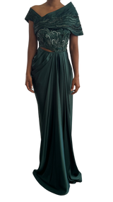 Emerald Green Embellished Draped Gown