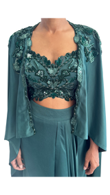 Emerald Green Embellished Draped Skirt Set