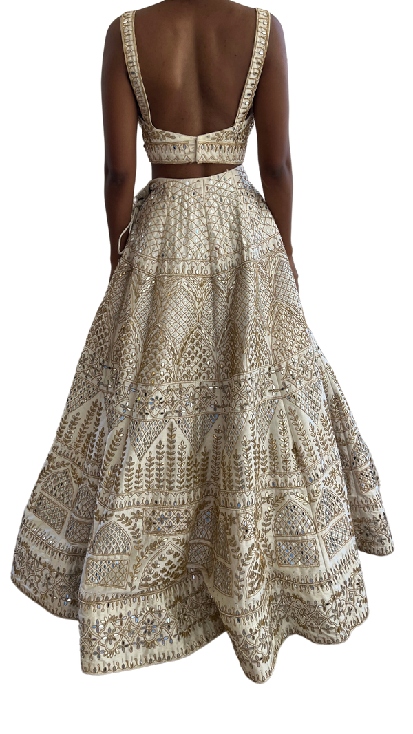 White & Gold Fully Heavily Mirrored Luxury Lehenga