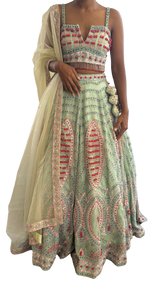 Candy Blue and Pink Heavily Beaded Lehenga