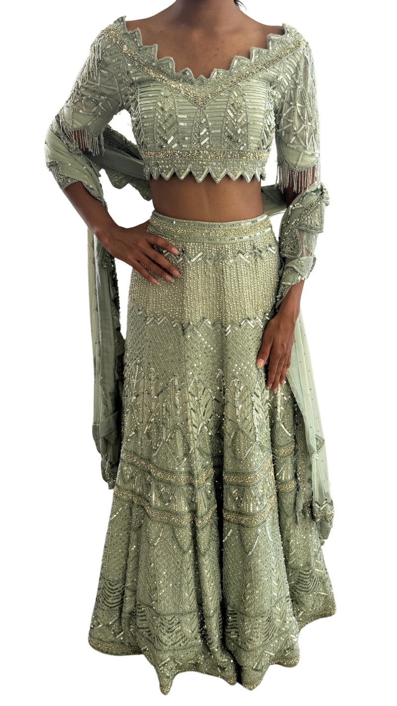 Mint Fully Beaded Art Deco Decadent Embellished Lehenga