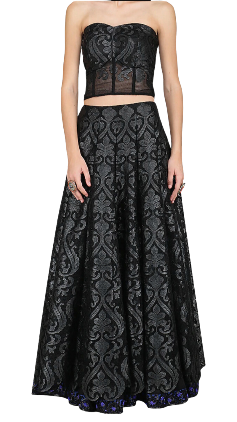 Black Laser Cut Mesh Lehenga with Corset