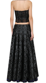 Black Laser Cut Mesh Lehenga with Corset