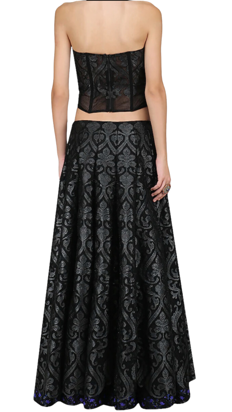 Black Laser Cut Mesh Lehenga with Corset