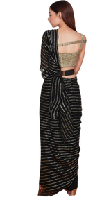 SAMPLE SALE: Black & Gold Pre-Draped Palazzo Pant Sari Set