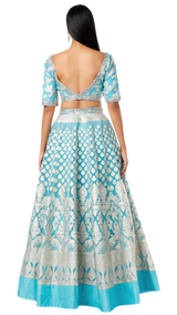 Bright Blue Based Organza Banarasi Lehenga