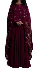 Deep Pink Embroidered Anarkali Cape Dress