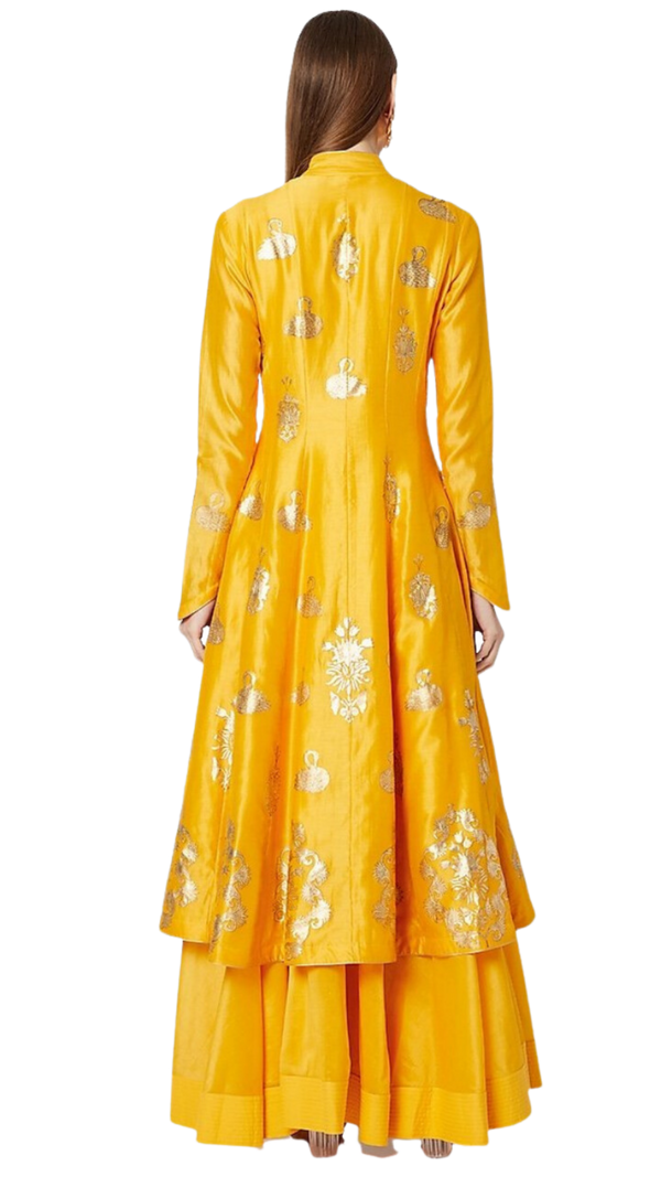 Gold and Yellow Swan Foil Print Kurta with Skirt