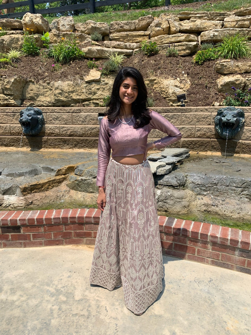 Silver Mirrored Amethyst Lehenga - Preserve