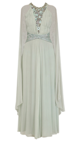 SAMPLE SALE: Light Sage Green Winged Sleeves Belted Gown