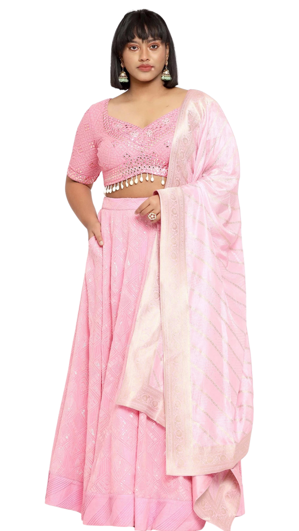 Bubble Gum Pink Sequined Seashell Lehenga