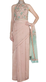 SAMPLE SALE: Nude & Mint Embroidered Sari Set