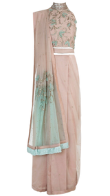 SAMPLE SALE: Nude & Mint Embroidered Sari Set