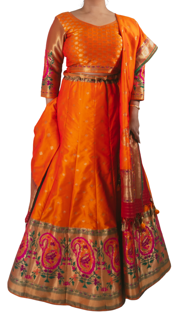 Orange Banarasi Lehenga - Preserve