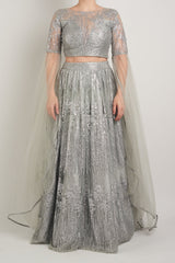 SAMPLE SALE: Silver Embellished Shimmering Lehenga