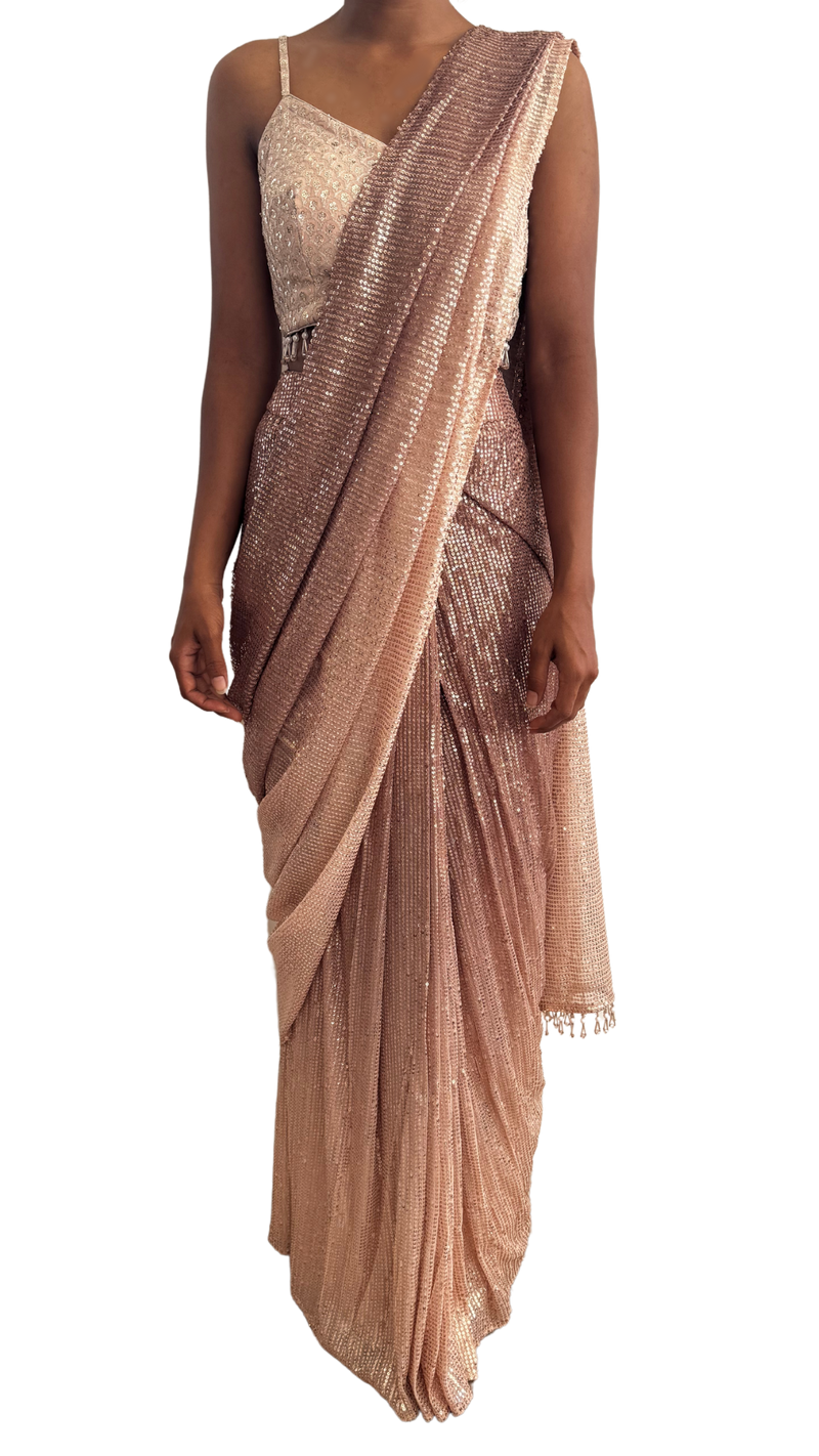 Champagne & Gold Ombre Sequined Sari