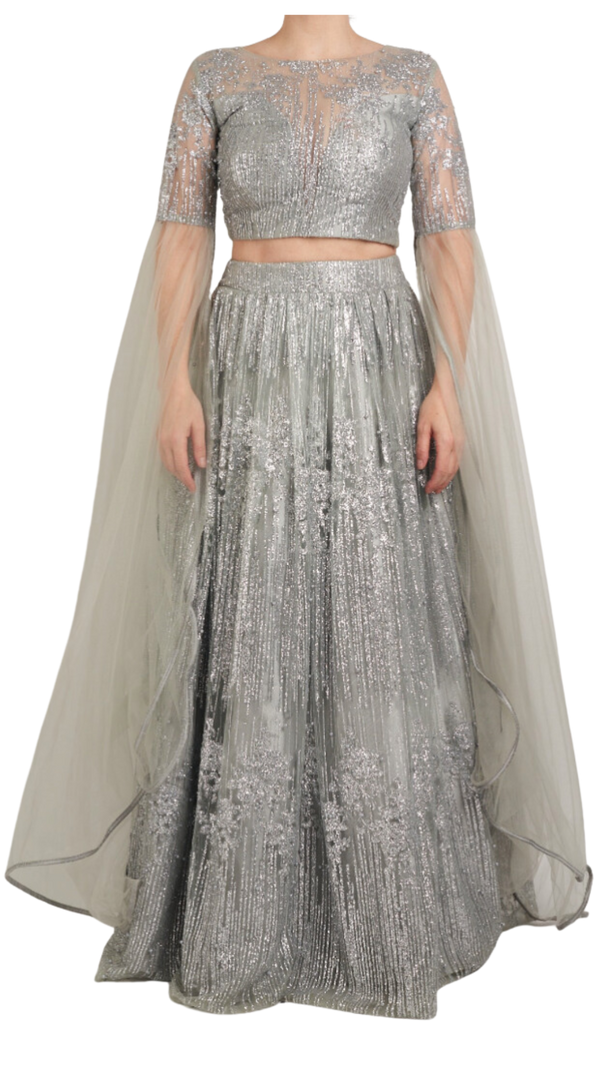 Silver Embellished Shimmering Lehenga