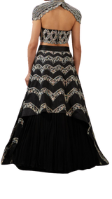 Opaque & Black Embellished Cape Lehenga