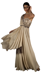 Ivory Embroidered Gown with Fringe