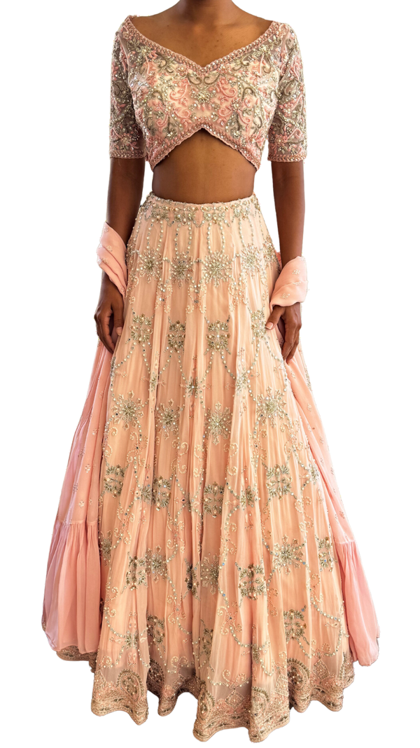Light Pink Silver Embellished Crepe Lehenga