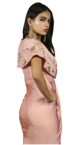 SAMPLE SALE: Pink Beaded Drape Gown Pant Set