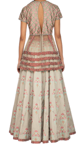 Grey Embroidered Peplum Top Lehenga Set