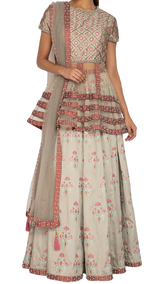 Grey Embroidered Peplum Top Lehenga Set