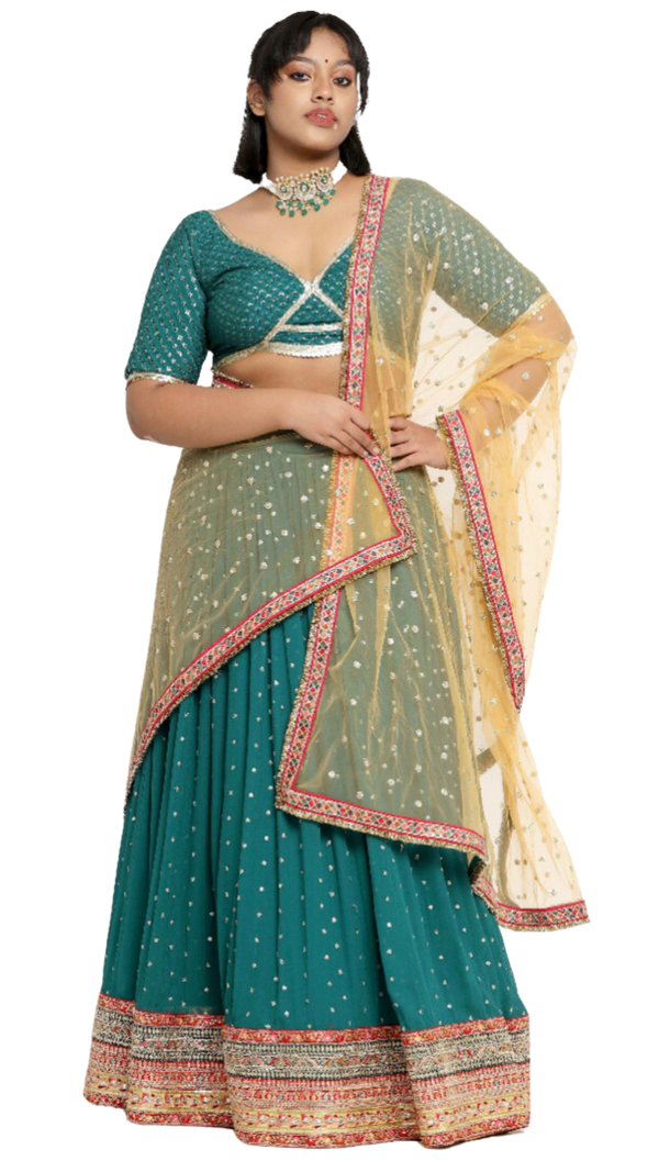 Royal Green Embroidered Lehenga